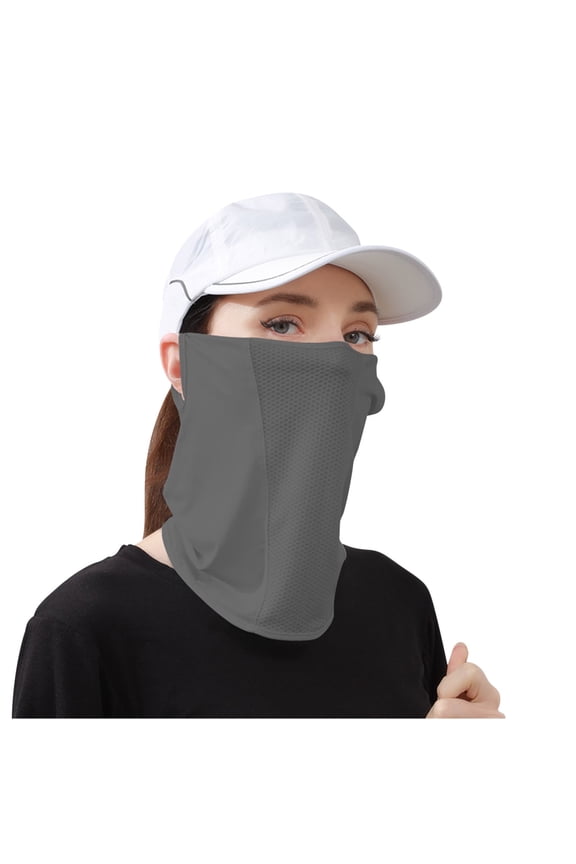 Womens Face Mask Neck Scarf Integrated with Ear Loops Ice Silk Mesh Breathable Solid Color UV Protection Sun Protective Sunshade Multipurpose Cycling Mask Dark Gray