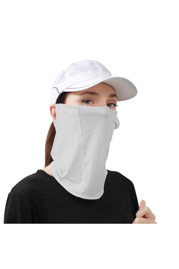 Womens Face Mask Neck Scarf Integrated with Ear Loops Ice Silk Mesh Breathable Solid Color UV Protection Sun Protective Sunshade Multipurpose Cycling Mask Gray
