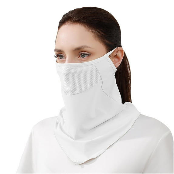 Xfvqtps Womens Face Mask Neck Scarf Integrated with Ear Loops Mesh Breathable Ice Silk Cool Solid Color UV Protection Sun Protective Sunshade Multipurpose Cycling Mask White