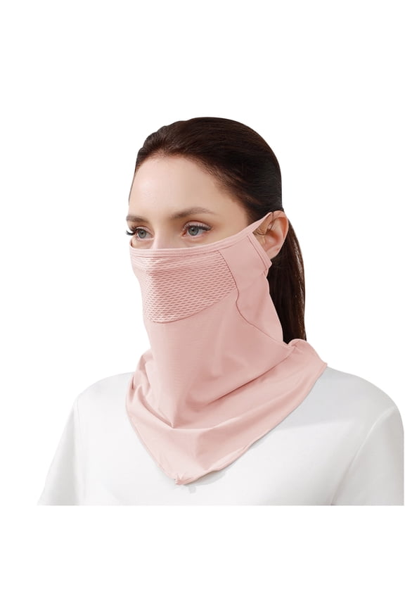 Womens Face Mask Neck Scarf Integrated with Ear Loops Mesh Breathable Ice Silk Cool Solid Color UV Protection Sun Protective Sunshade Multipurpose Cycling Mask Pink