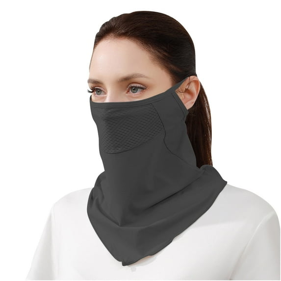 Xfvqtps Womens Face Mask Neck Scarf Integrated with Ear Loops Mesh Breathable Ice Silk Cool Solid Color UV Protection Sun Protective Sunshade Multipurpose Cycling Mask Dark Gray