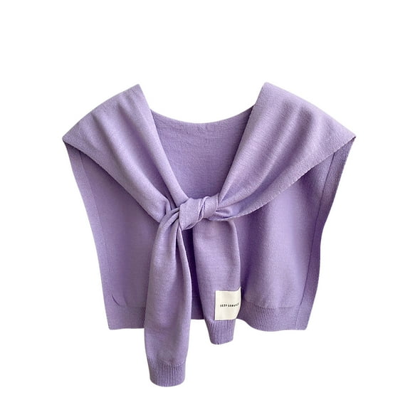 Xfvqtps Womens Fake Collar Knitting Detachable Solid Color Bow Shoulder Decoration Mini Cape Elegant Lightweight Breathable Soft Shawls Blue