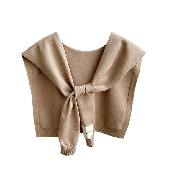 Xfvqtps Womens Fake Collar Knitting Detachable Solid Color Bow Shoulder Decoration Mini Cape Elegant Lightweight Breathable Soft Shawls Coffee