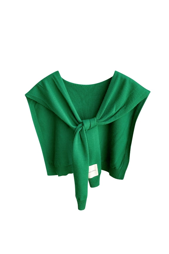 Womens Fake Collar Knitting Detachable Solid Color Bow Shoulder Decoration Mini Cape Elegant Lightweight Breathable Soft Shawls Green