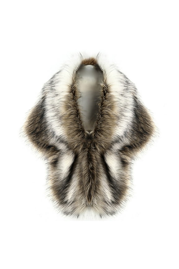 Womens Fake Faux Fur Shawl Wrap Fluffy Plush Collar Cross Shrug for Cocktail Reception Party Elegant Warm Winter Evening Dress Cape khaki