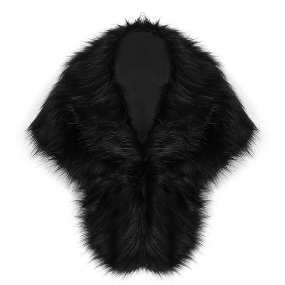 Xfvqtps Womens Fake Faux Fur Shawl Wrap Fluffy Plush Collar Shrug for Cocktail Reception Party Warm Winter Jacket Black