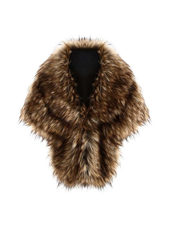 Womens Fake Faux Fur Shawl Wrap Fluffy Plush Collar Shrug for Cocktail Reception Party Warm Winter Jacket Coffee