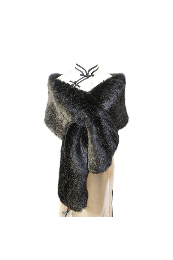 Womens Fake Faux Fur Shawl Wrap with Hole Fluffy Plush Collar Shrug for Cocktail Reception Party Warm Winter Evening Dress Cape Long 160Cm Navy