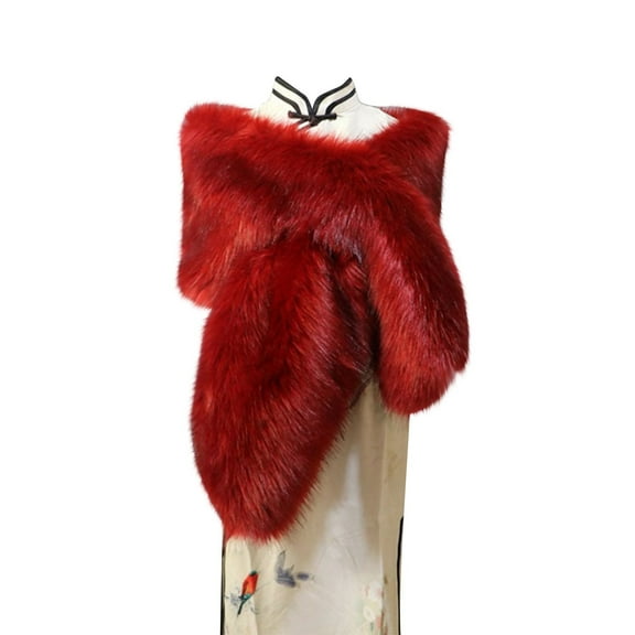 Xfvqtps Womens Fake Faux Fur Shawl Wrap with Hole Fluffy Plush Collar Shrug for Cocktail Reception Party Warm Winter Evening Dress Cape Long 160Cm Wine