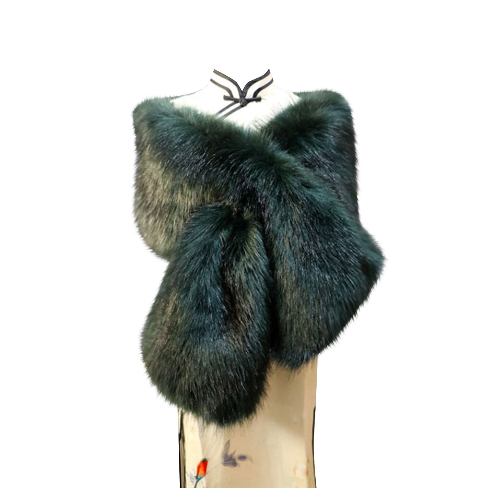 Xfvqtps Womens Fake Faux Fur Shawl Wrap with Hole Fluffy Plush Collar Shrug for Cocktail Reception Party Warm Winter Evening Dress Cape Long 180Cm