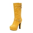 thumbnail image 1 of Xfvqtps Womens Fall Winter Boots Fashion Flatform Chunky Heel Mid Calf Boots with Side Zipper Buckle Strap Martin Ankle Boots Yellow, 1 of 5