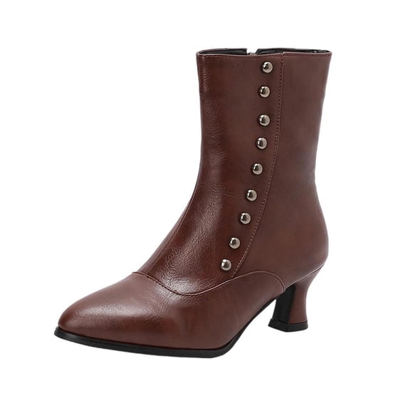 Xfvqtps Womens Fashion Ankle Boots Elegant Pointed Toe Low Heel Booties Genuine Leather with Side Zipper Pull on British Vintage Winter Fashion Boots