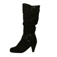 thumbnail image 1 of Xfvqtps Womens Fashion Boots Mid Calf Buckle Strap Booties Chunky Low Heel Suede Ankle Boots for Women Winter Casual Comfortable Shoes Black, 1 of 4