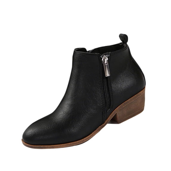 Xfvqtps Womens Fashion Chunky Block Heel Ankle Boots Round Toe Side Zipper Pull on Booties for Women Comfortable Casual Winter Slip Resistant Boots Black