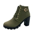 thumbnail image 1 of Xfvqtps Womens Fashion Chunky Heel Ankle Boots Lace up Side Zipper Round Toe Flatform Boots for Winter Casual Outdoor Non Slip Green, 1 of 8