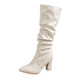 thumbnail image 1 of Xfvqtps Womens Fashion Knee High Boots Slouchy Casual Chunky Block Heel Boots for Women Faux Leather Pull on Winter Boots Comfortable Boots White, 1 of 8