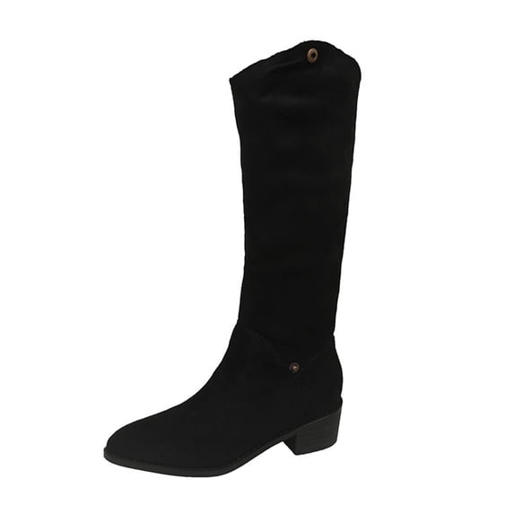 Xfvqtps Womens Fashion Mid Calf Boots Suede Two Way Foldable Cuff Winter Booties Pointed Toe Chunky Low Heel Casual Comfortable Boots for Women