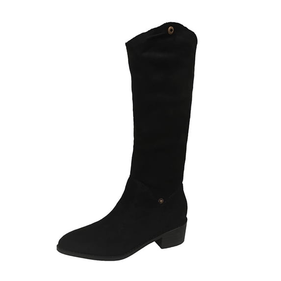 Xfvqtps Womens Fashion Mid Calf Boots Suede Two Way Foldable Cuff Winter Booties Pointed Toe Chunky Low Heel Casual Comfortable Boots for Women Black