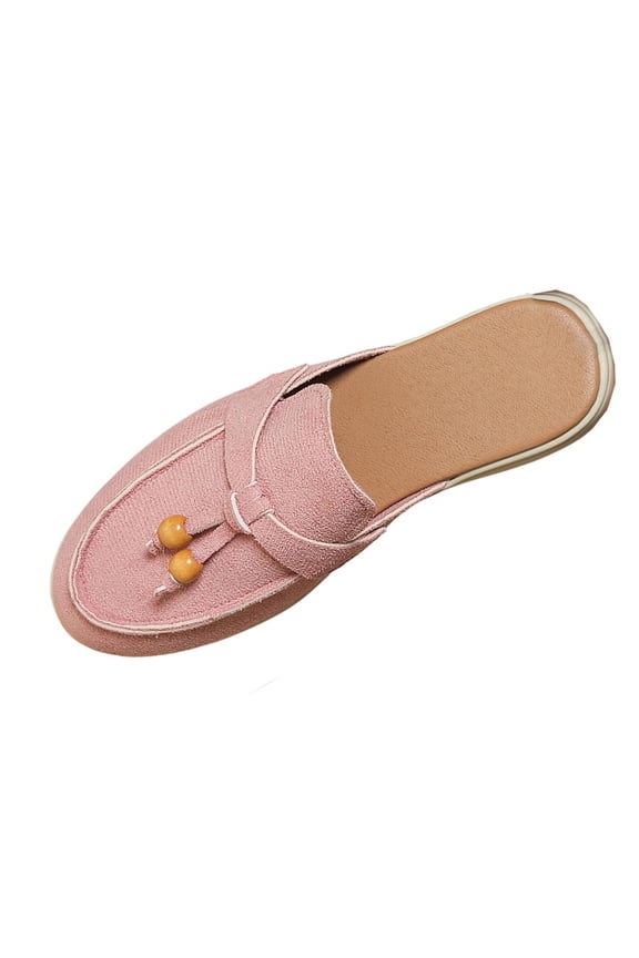 Womens Fashion Mules Backless Slip on Loafers with Bead Detail Comfortable Casual Flats Soft Faux Leather Shoes for Women Sliders Outdoor Leisure Wear Pink