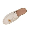 thumbnail image 1 of Xfvqtps Womens Fashion Mules Backless Slip on Loafers with Bead Detail Comfortable Casual Flats Soft Faux Leather Shoes for Women Sliders Outdoor Leisure Wear White, 1 of 9