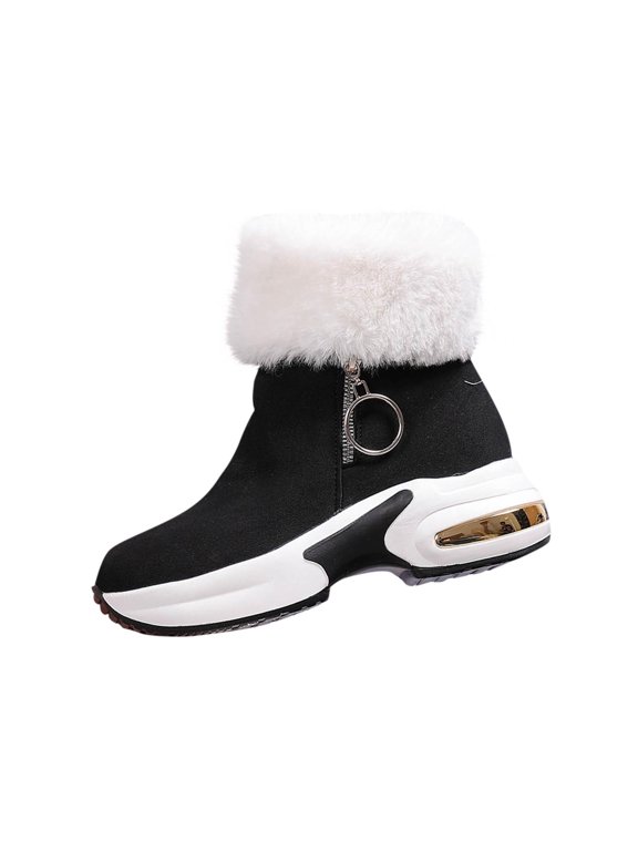 Womens Fashion Snow Boots Winter Warm Comfortable Height Increase Short Boots Side Zipper Ankle Boots Chunky Heel Outdoor Black