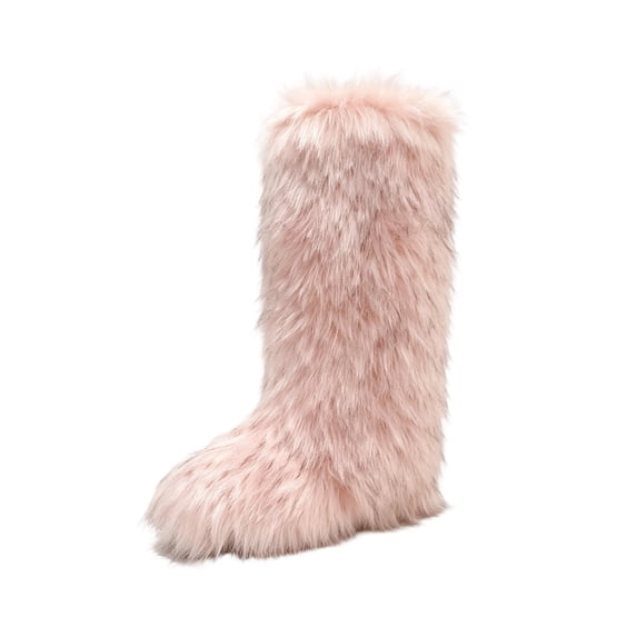 Xfvqtps Womens Faux Fur Boots Winter Fluffy Long Furry Boots Outdoor Fuzzy Knee-High Boots