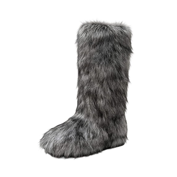 Xfvqtps Womens Faux Fur Boots Winter Fluffy Long Furry Boots Outdoor Fuzzy Knee-High Boots