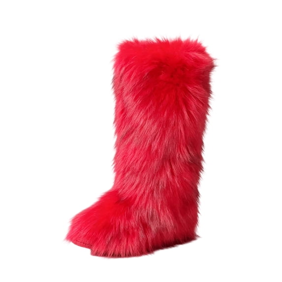 Xfvqtps Womens Faux Fur Boots Winter Fluffy Long Furry Boots Outdoor Fuzzy Knee-High Boots