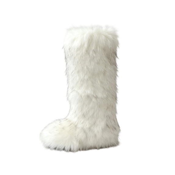 Xfvqtps Womens Faux Fur Boots Winter Fluffy Long Furry Boots Outdoor Fuzzy Knee-High Boots