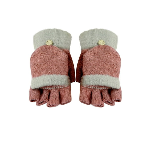 Xfvqtps Womens Fingerless Gloves with Flip Cover Plush Knitting Color Blocking Simplicity Windproof Warm for Cold Weather Winter Mittens Watermelon Red