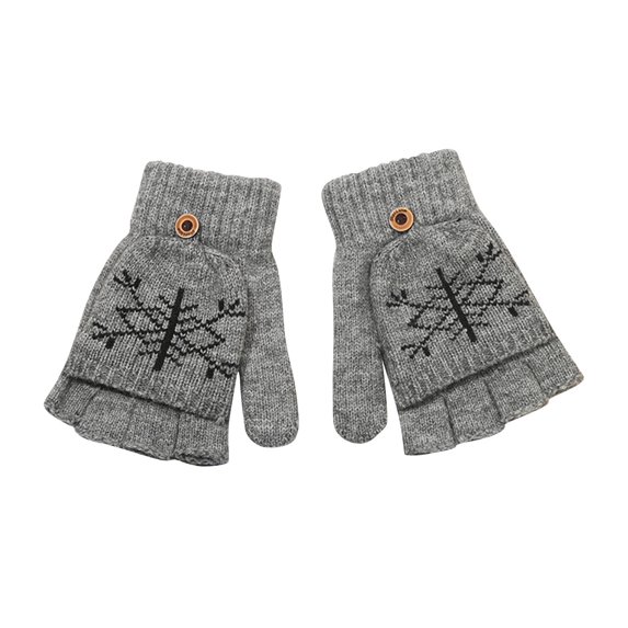Xfvqtps Womens Fingerless Gloves with Flip Cover Plush Knitting Christmas Snowflake Print Sweet Windproof Warm for Cold Weather Winter Mittens Gray