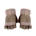 thumbnail image 1 of Xfvqtps Womens Fingerless Gloves with Flip Cover Plush Knitting Color Blocking Simplicity Windproof Warm for Cold Weather Winter Mittens Coffee, 1 of 4
