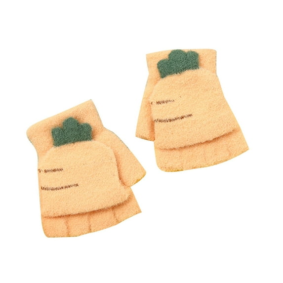 Xfvqtps Womens Fingerless Gloves with Flip Cover Plush Knitting Cute Embroidery Sweet Windproof Warm for Cold Weather Winter Mittens Orange