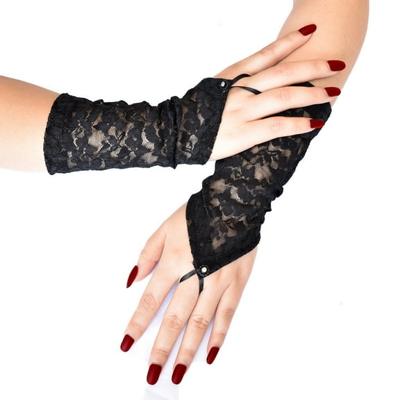 Xfvqtps Womens Fingerless Wedding Gloves Sheer Mesh Lace Lightweight and Transparent Evening Party Bridal Gloves Black