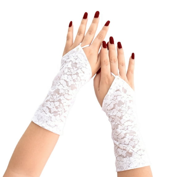 Xfvqtps Womens Fingerless Wedding Gloves Sheer Mesh Lace Lightweight and Transparent Evening Party Bridal Gloves White