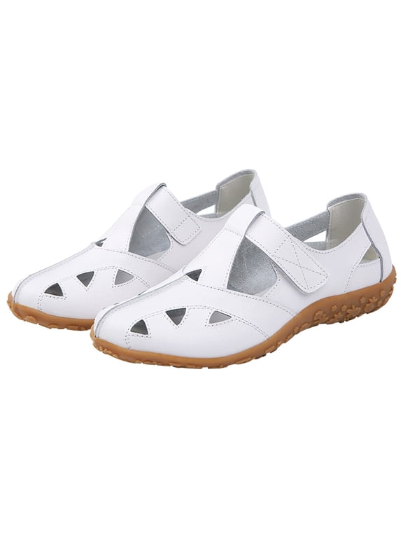 Womens Fisherman Sandals Close Toe Ankle Hook and Loop Strap Perforated Hollow out Soft Sole Lightweight Non Slip Comfortable Casual Travel Summer Walking Sandals White