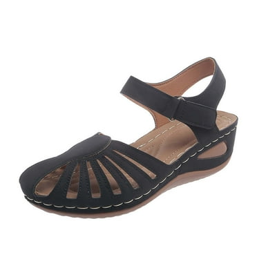 Xfvqtps Womens Fisherman Sandals Wedge Strappy Close Toe Ankle Hook and Loop Strap Hollow out Soft Sole Comfortable Lightweight Dressy Casual Walking Summer Roman Sandals Black