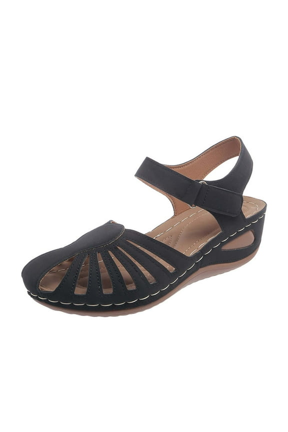 Womens Fisherman Sandals Wedge Strappy Close Toe Ankle Hook and Loop Strap Hollow out Soft Sole Comfortable Lightweight Dressy Casual Walking Summer Roman Sandals Black