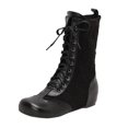 thumbnail image 1 of Xfvqtps Womens Flat Mid Calf Boots Lace up Winter Booties Breathable Mesh Faux Leather with Fleece Lining Warm Comfortable Shoes, 1 of 8