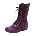 thumbnail image 1 of Xfvqtps Womens Flat Mid Calf Boots Lace up Winter Booties Breathable Mesh Faux Leather with Fleece Lining Warm Comfortable Shoes Purple, 1 of 9