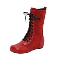 thumbnail image 1 of Xfvqtps Womens Flat Mid Calf Boots Lace up Winter Booties Breathable Mesh Faux Leather with Fleece Lining Warm Comfortable Shoes Red, 1 of 9