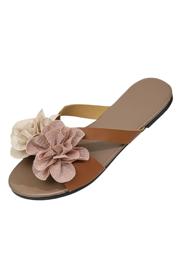 Womens Flat Sandals Crisscross Strap Flower Comfortable Slide Beach Shoes Casual Summer Outdoor Indoor Wear Slippers