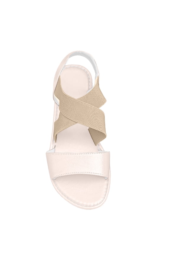 Womens Flat Sandals Open Toe Slip on Double Cross Elastic Straps Solid Color Simple Non Slip Breathable Lightweight Casual Fashion Summer Leather Sandals Beige