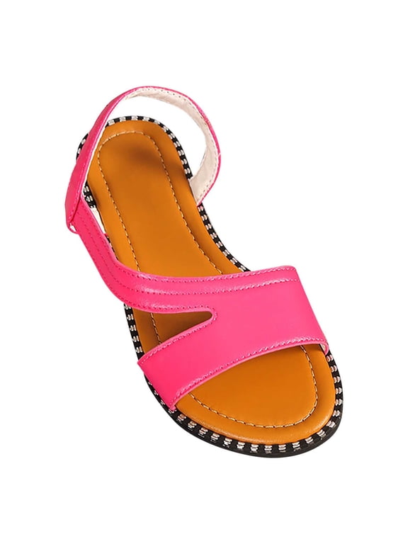 Womens Flat Sandals Slide Open Toe Solid Color Simple Leather Casual Summer Sandals Hot Pink