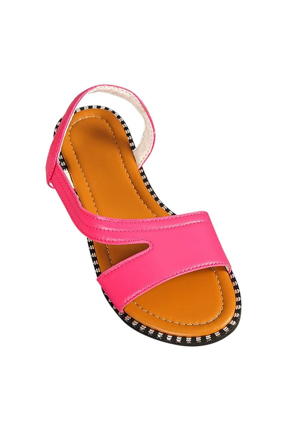 Womens Flat Sandals Slide Open Toe Solid Color Simple Leather Casual Summer Sandals Hot Pink