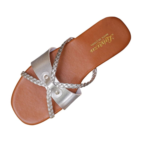 Xfvqtps Womens Flat Sandals Slide Sandals Woven Cross Straps Detail Comfortable Casual Summer Shoes Beach Outdoor Wear