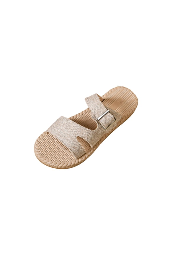 Womens Flat Sandals Slide Slippers Buckle Straps Casual Shoes Canvas Upper Breathable Summer Beach Sandals