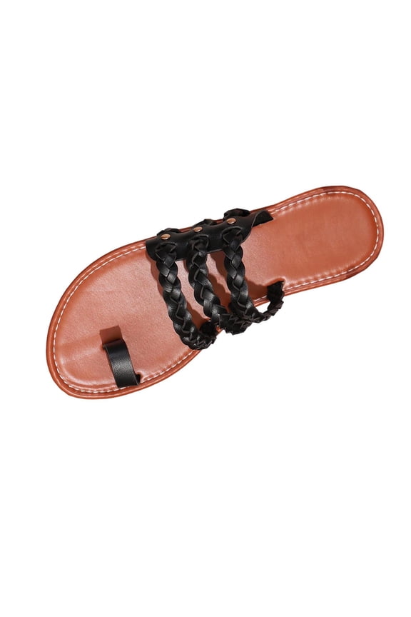 Womens Flat Sandals Slide Woven Strap Toe Ring Casual Slip on Sandals Beach Indoor Outdoor Comfort Summer Shoes