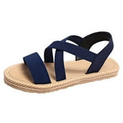 Xfvqtps Womens Flat Sandals Slip on Cross Straps Elastic Open Toe Thick Sole Summer Beach Sandals Dark Blue