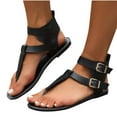thumbnail image 1 of Xfvqtps Womens Flat Sandals Thong Ankle Double Buckle Straps Open Toe Non Slip Beach Summer Leather Sandals Black, 1 of 10